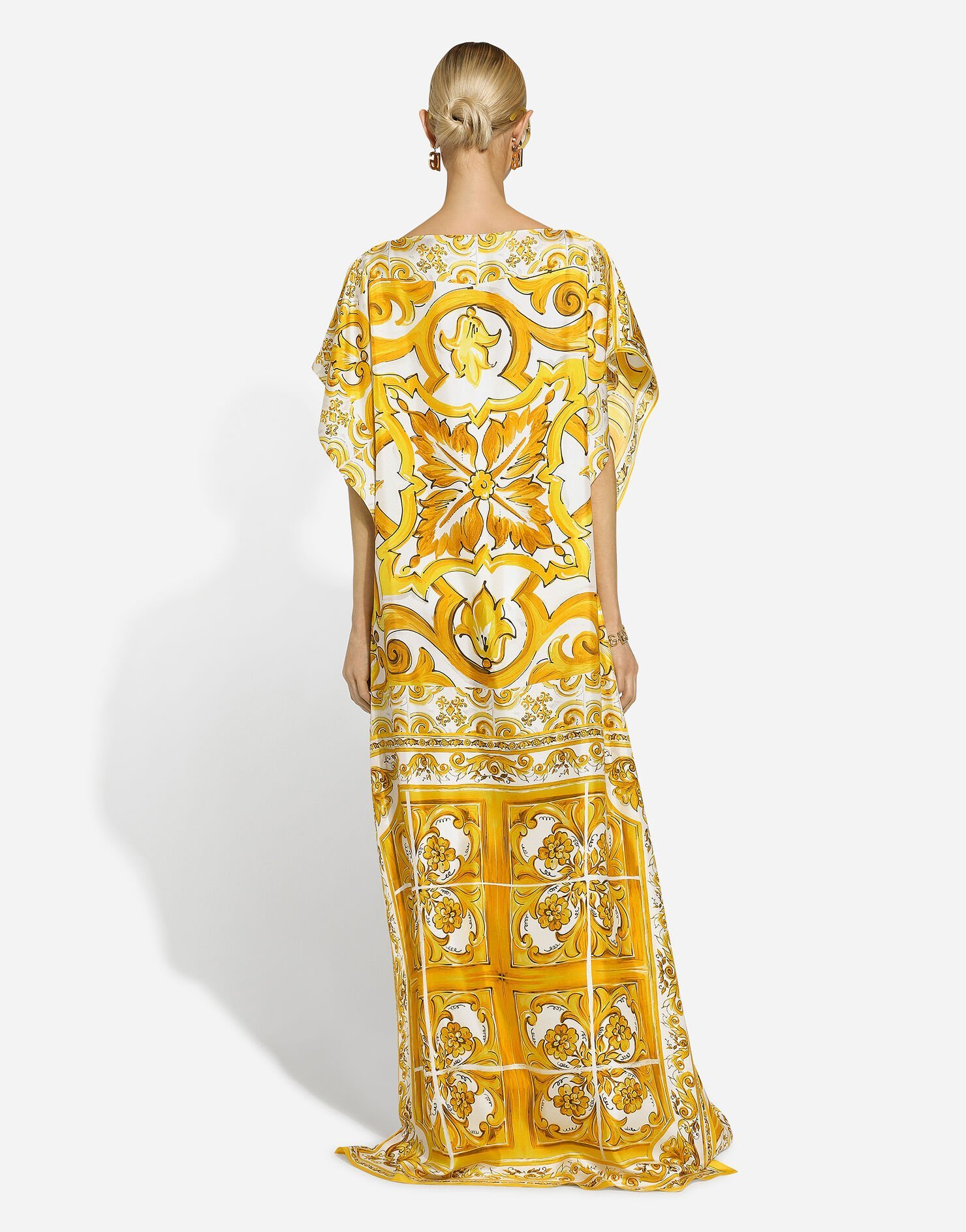 Dolce & Gabbana Yellow Dots Print Silk Maxi Dress In Yellow