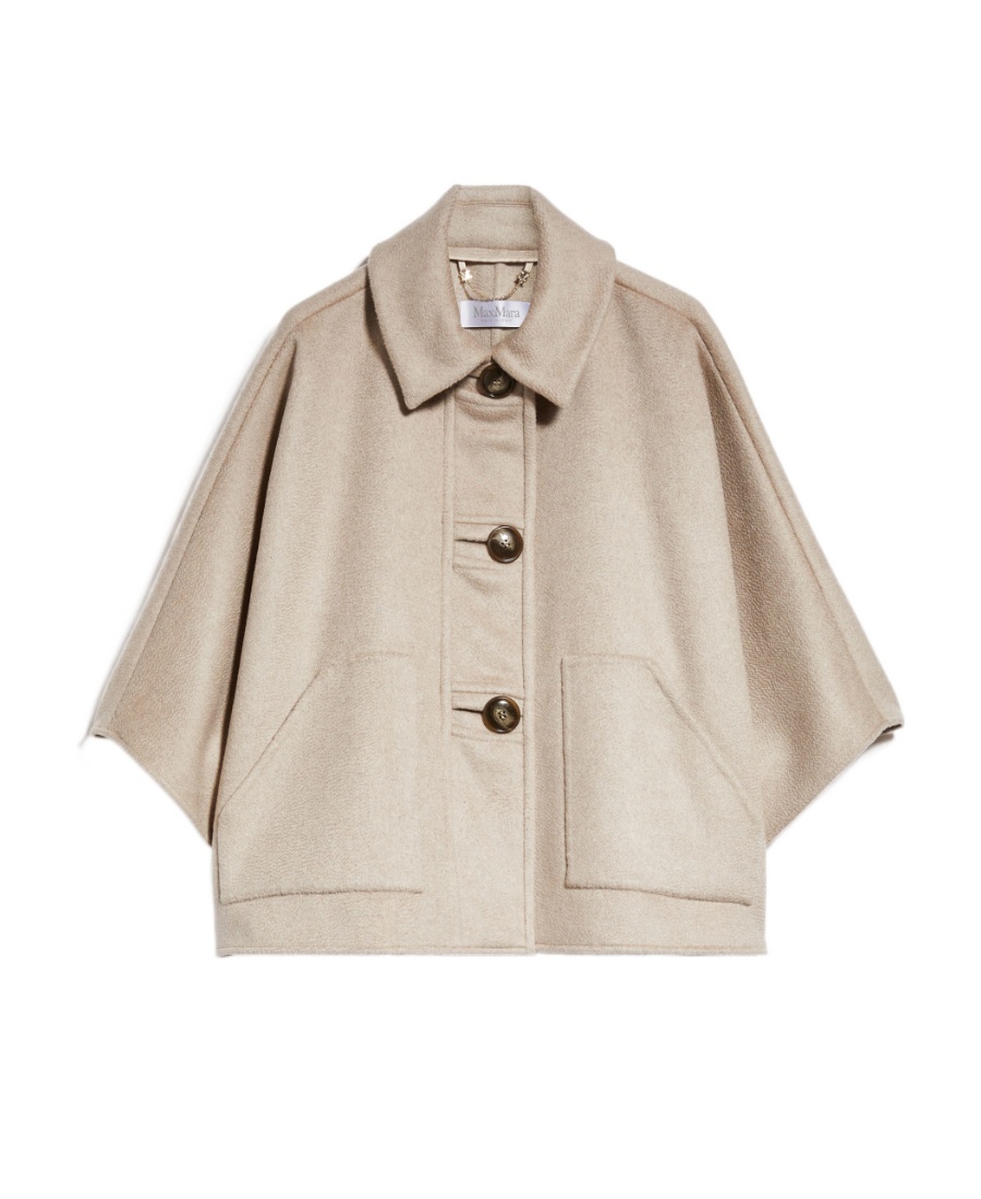 Max Mara Cashmere Short Rectangular Cloak In Nude