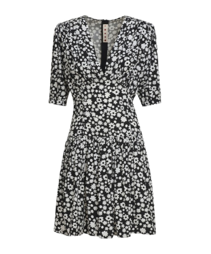 Marni Printed Gathered Mini Dress In Black