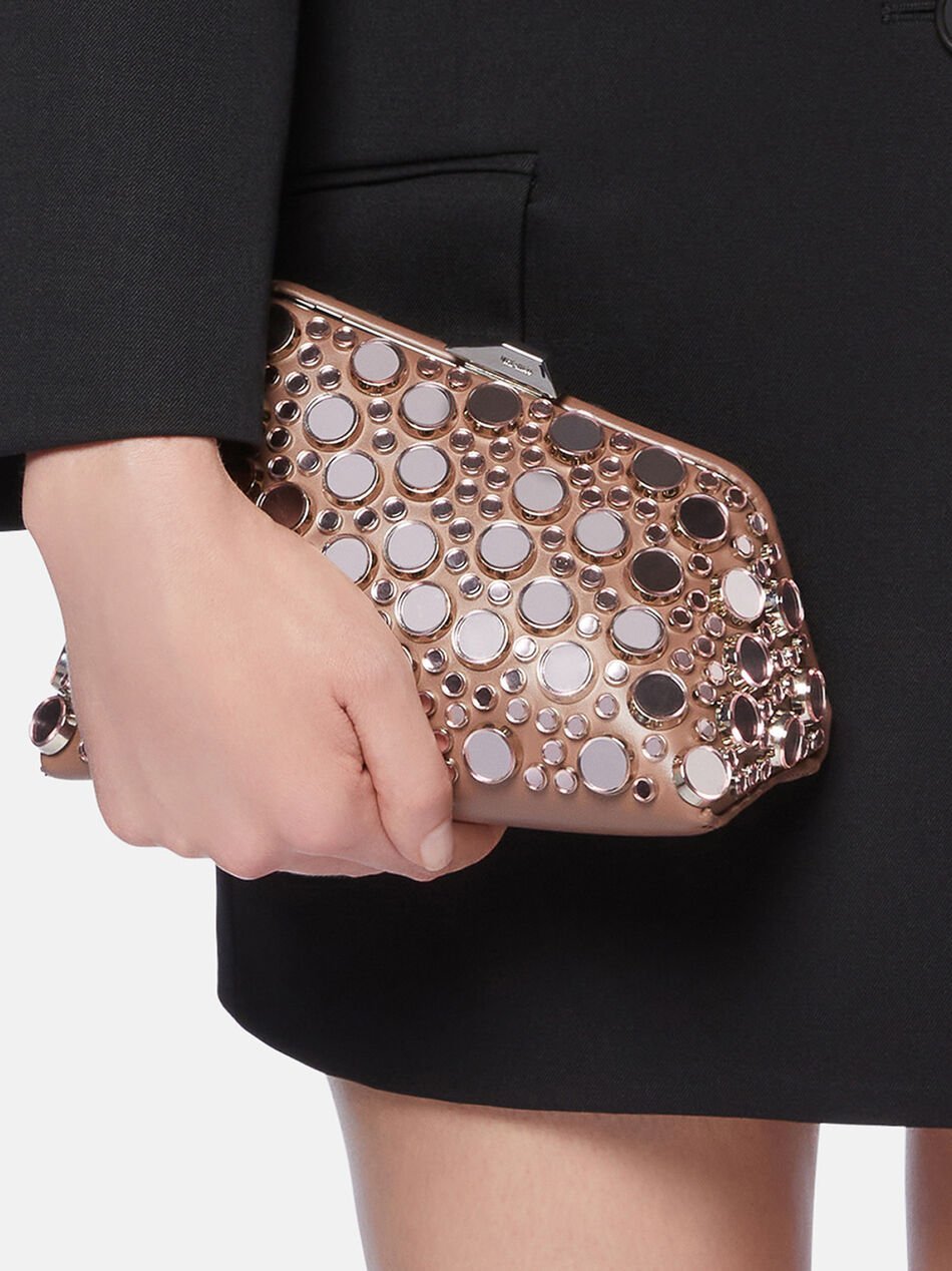 Attico Embellished Leather Midnight Clutch In Mud Color