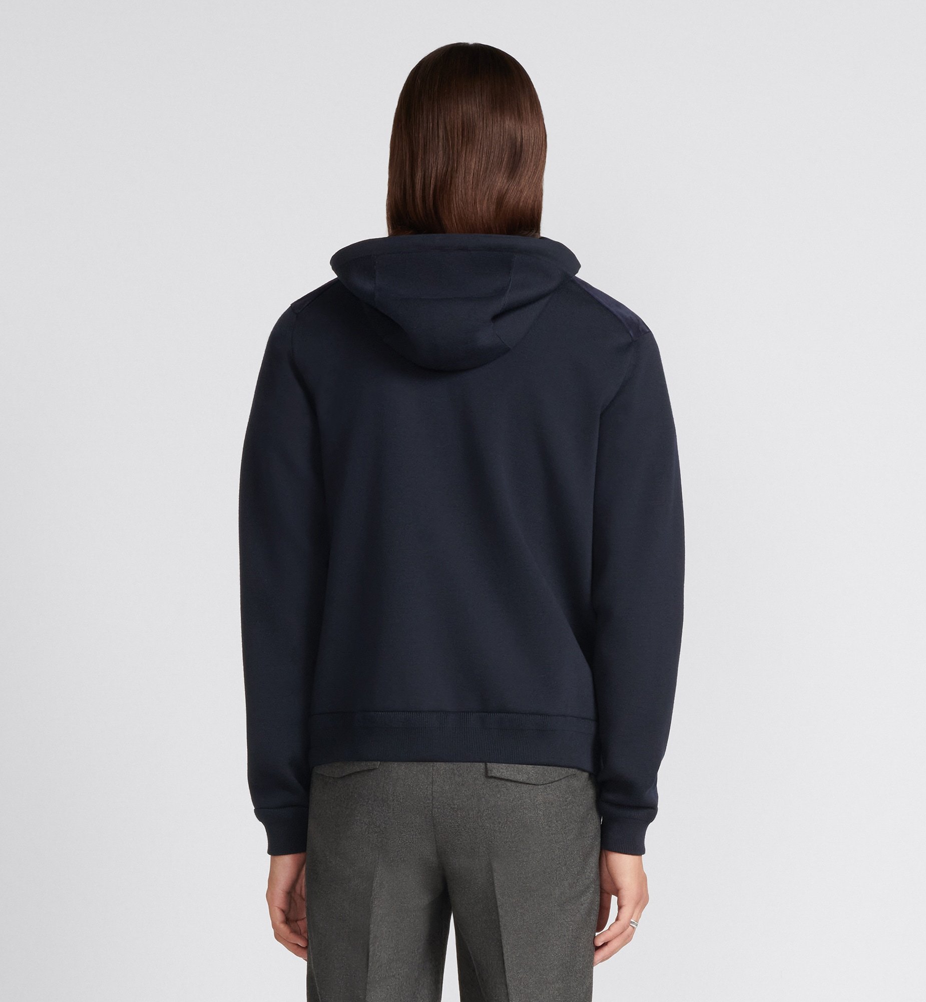Dior Icons Zipper Hooded Wool Sweater In Blue