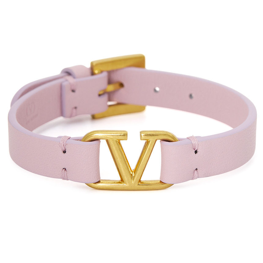 Shop Valentino Vlogo Signature Leather Bracelet In Pink