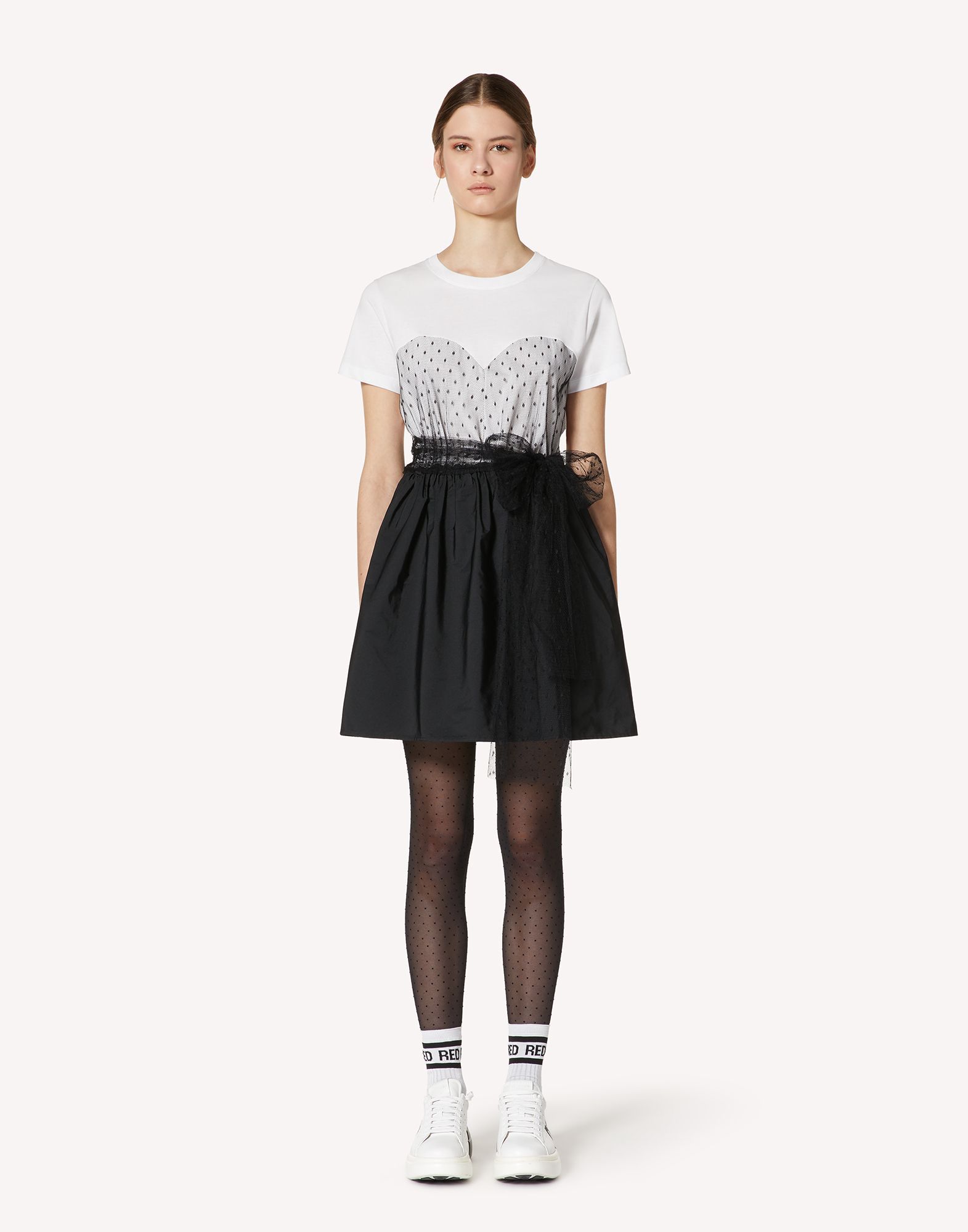 Shop Red Valentino Tulle-overlay T-shirt Dress In Black