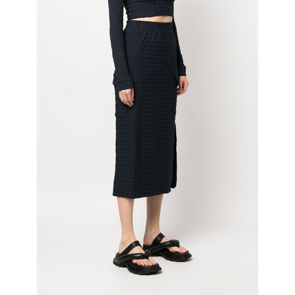 Sunnei Navy Overlapped Midi Skirt In Black