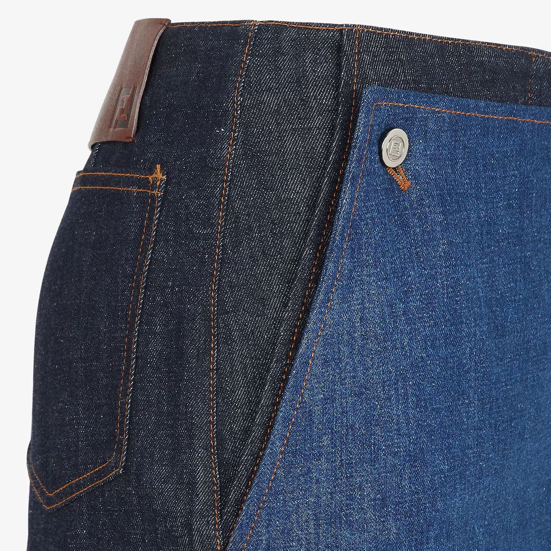 Fendi Two-color Denim Shorts In Blue