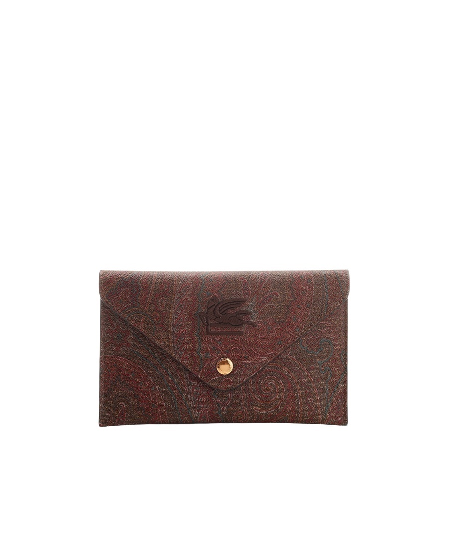 Etro Logo-embroidered Paisley Clutch In Brown