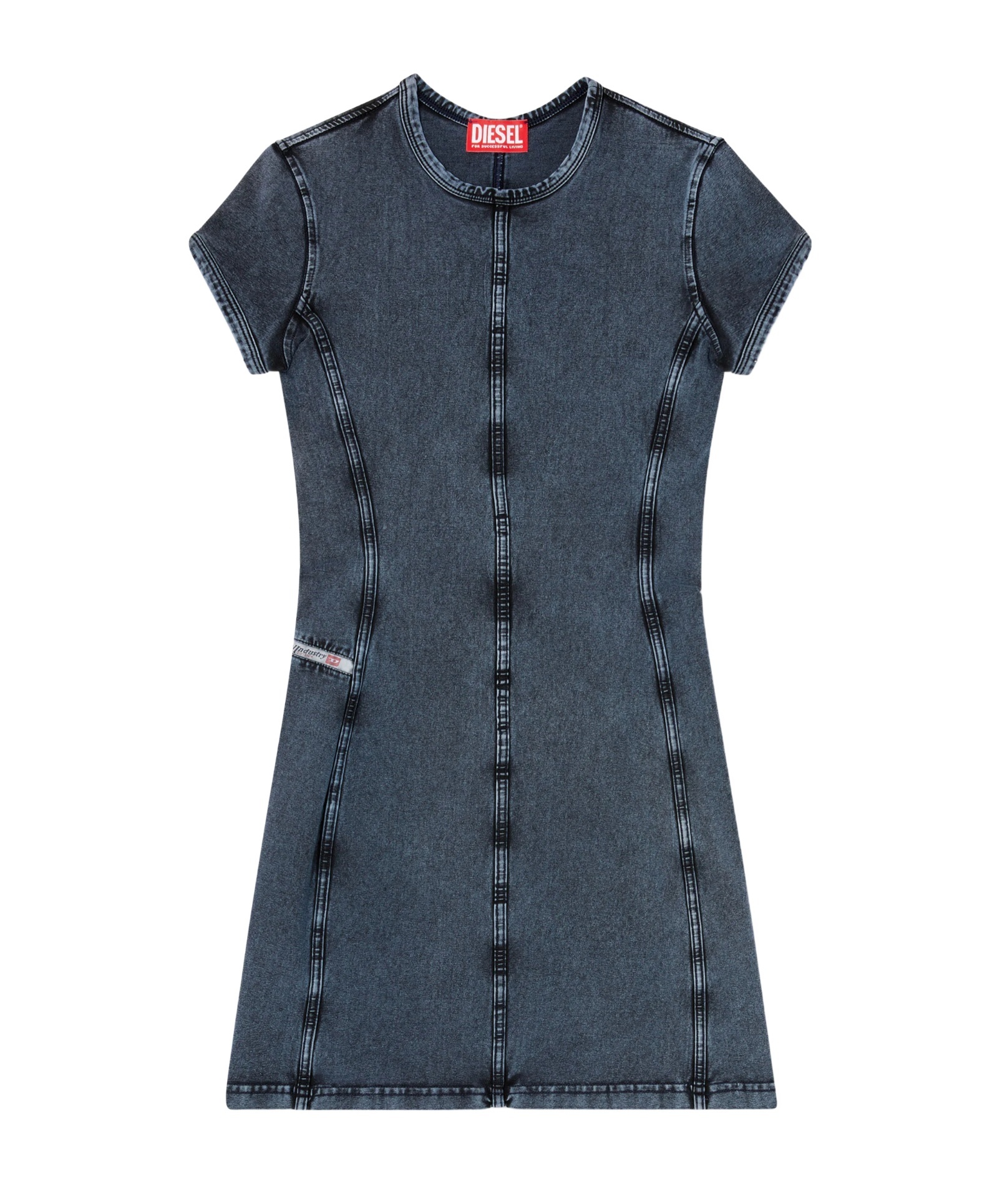 Diesel Knee Length Denim Dress With Contrast Stitching In Gray