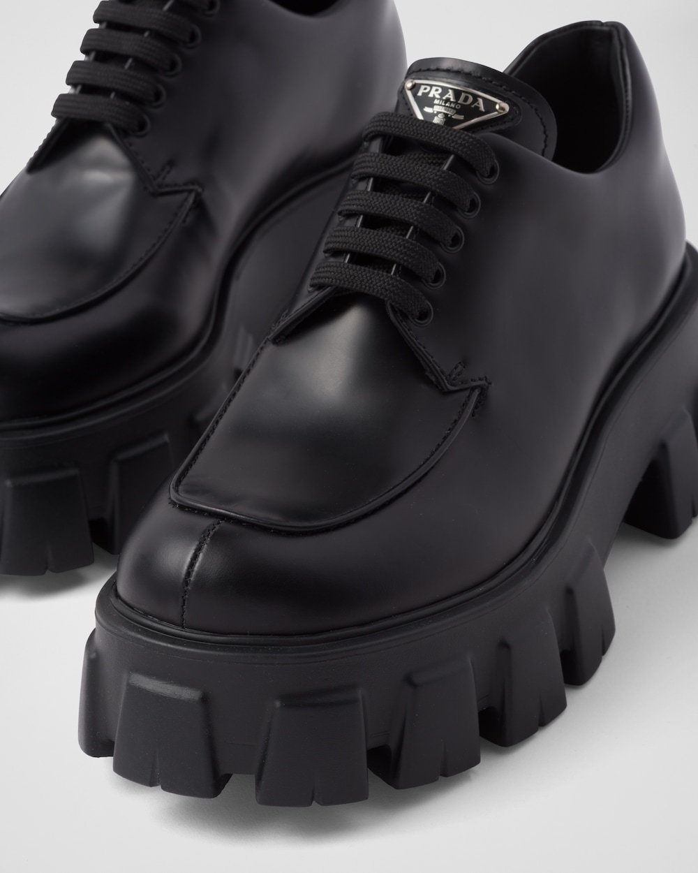 Prada Monolith Shoes With Bright Face And Thick Soles In Black