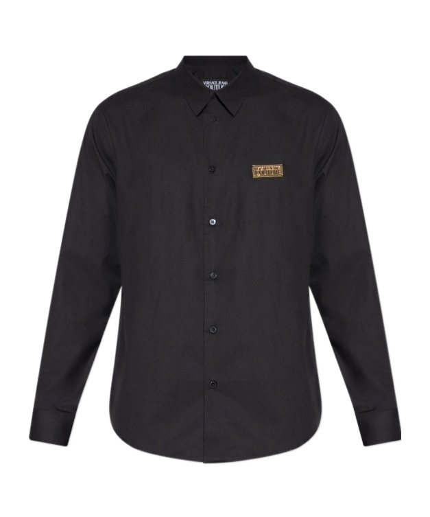 Versace Jeans Couture Logo Plaque Long-sleeved Shirt In Black