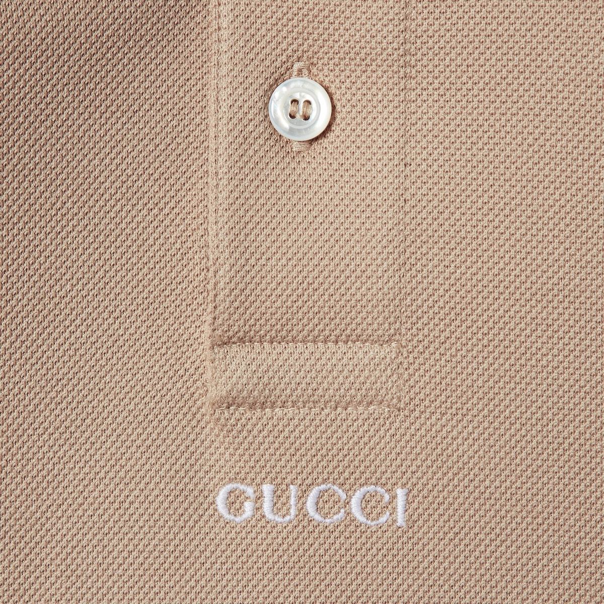 Gucci Cotton Polo Shirt With Embroidery In Nude