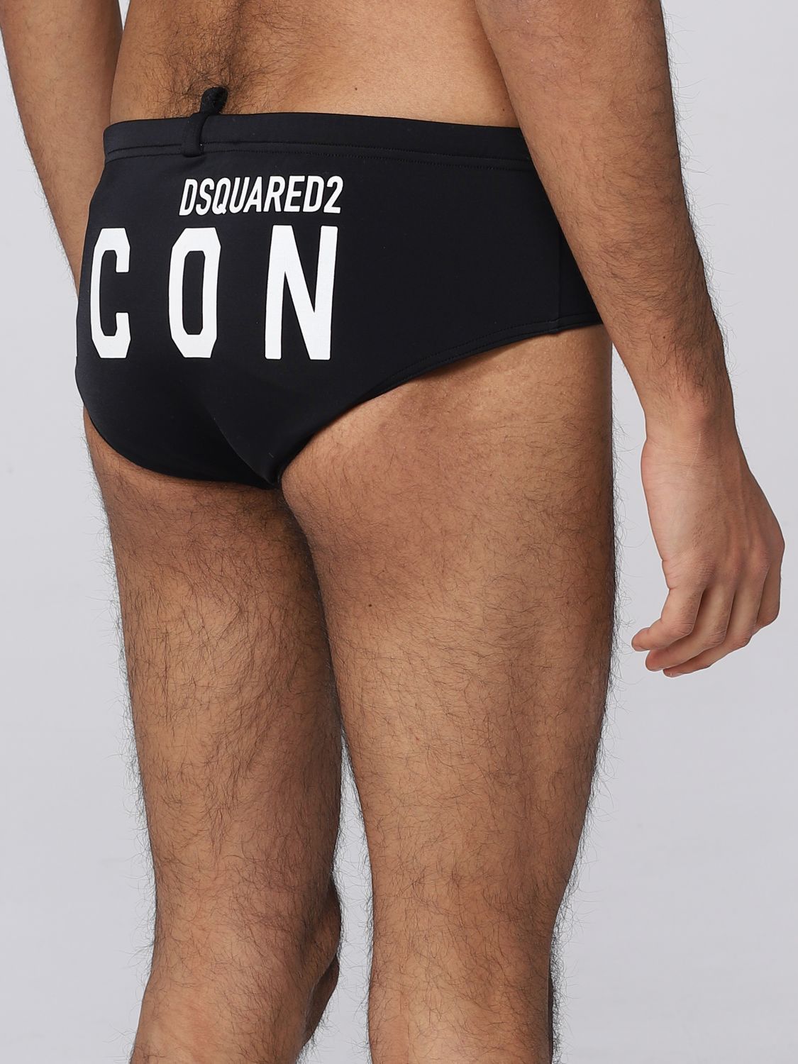Dsquared2 Solid Color Swim Brief With Printed Maxi Logo In Black