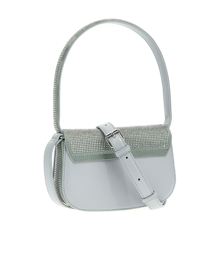 Shop Diesel 1dr Rhinestone-embellished Shoulder Bag In Gray