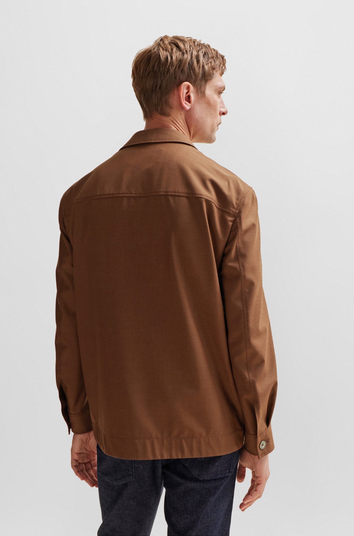 Hugo Boss Mélange-effect Shirt Jacket In Brown