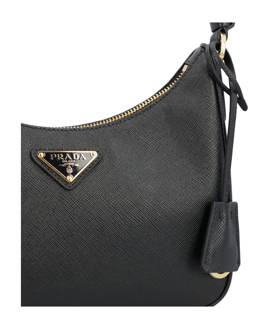 Prada Logo Mini Saffiano Leather Shoulder Bag In Black