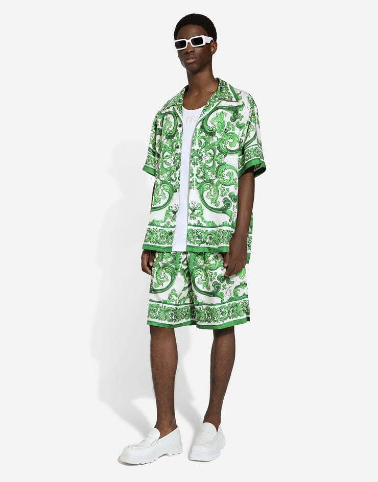Dolce & Gabbana Maiolica Print Silk Bermuda In Green
