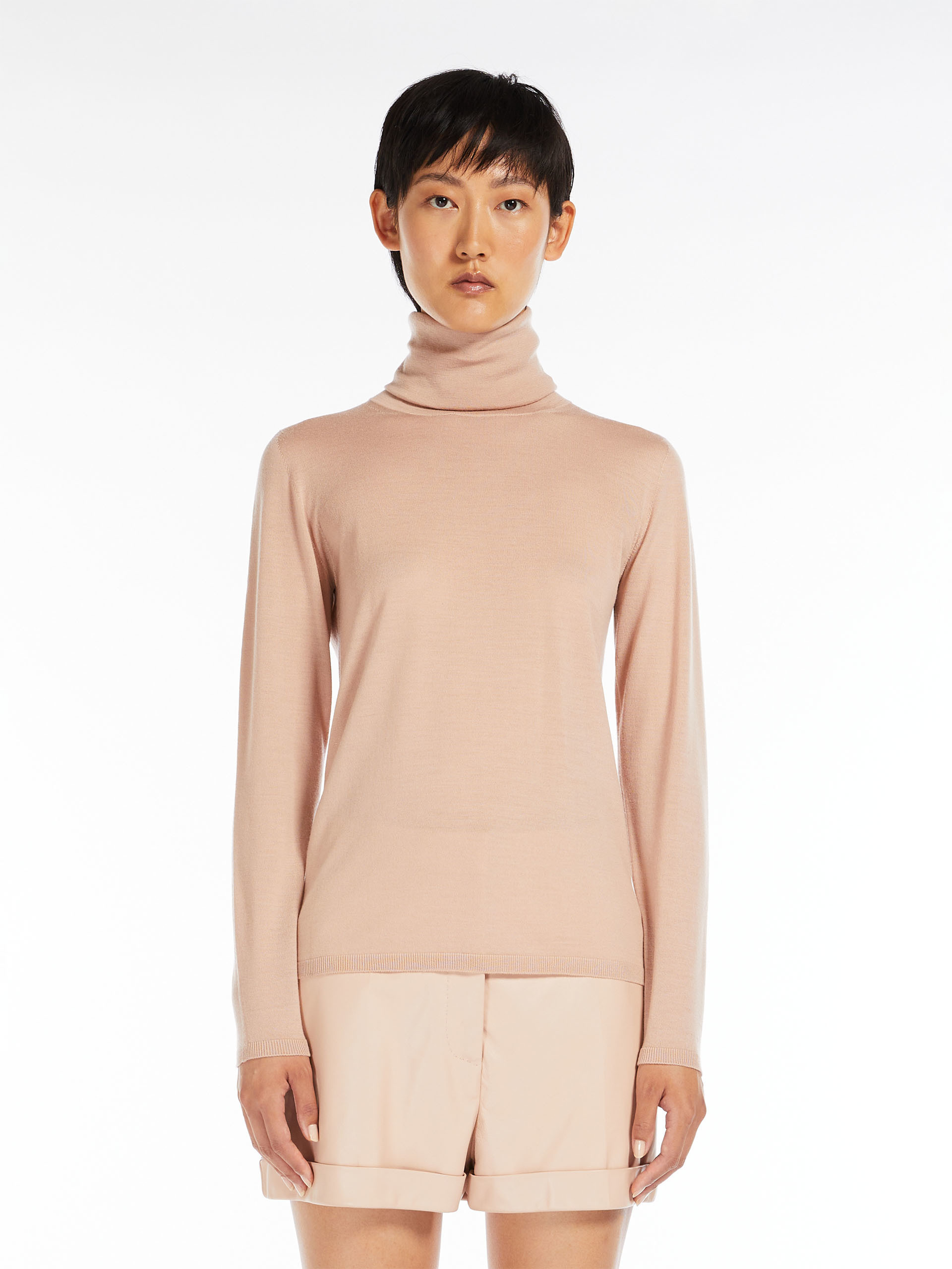 Max Mara High-neck Virgin-wool Jumper In Nude