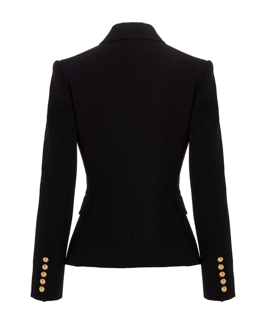 Balmain Black Double-breasted Jacket With Branded Buttons And Asymmetric Cut In Wool Woman In Black
