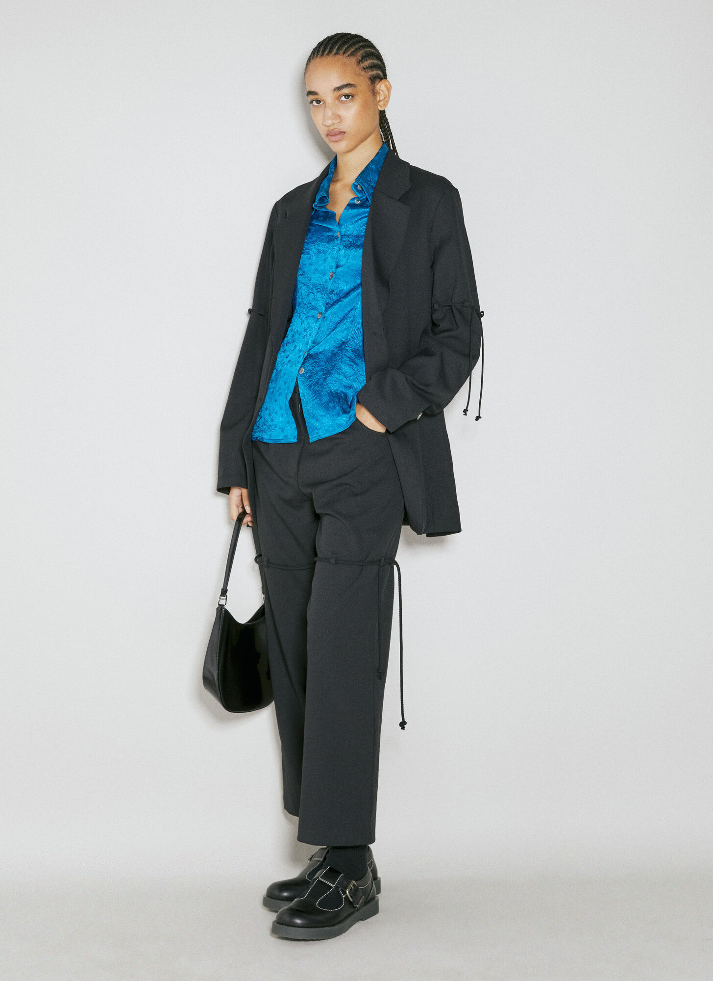 Shop Song For The Mute Crinkled-finish Shirt In Blue