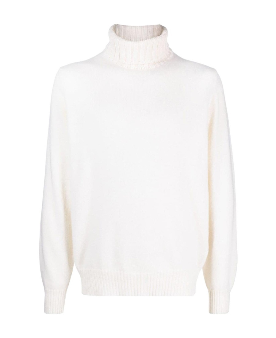 Shop Eleventy Rool-neck Wool-blend Jumper In White
