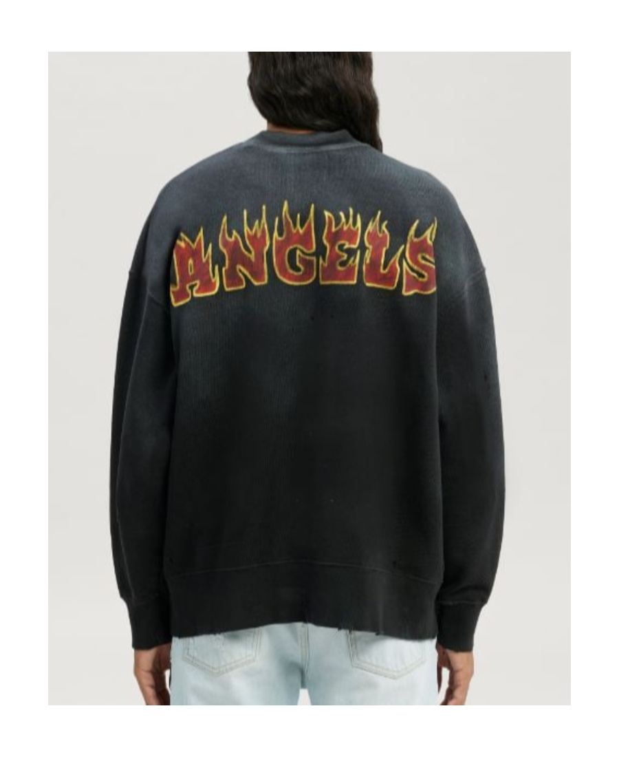 PALM ANGELS LOGO FLAMES COTTON SWEATSHIRT