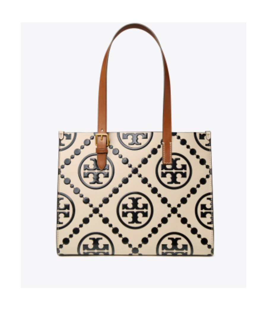 Tory Burch T Monogram Leather Tote Bag In Black