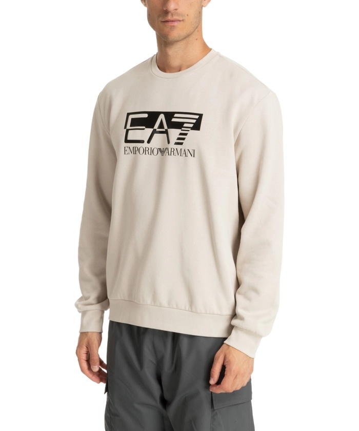 Ea7 Visibility Crew-neck Cotton Sweatshirt In White