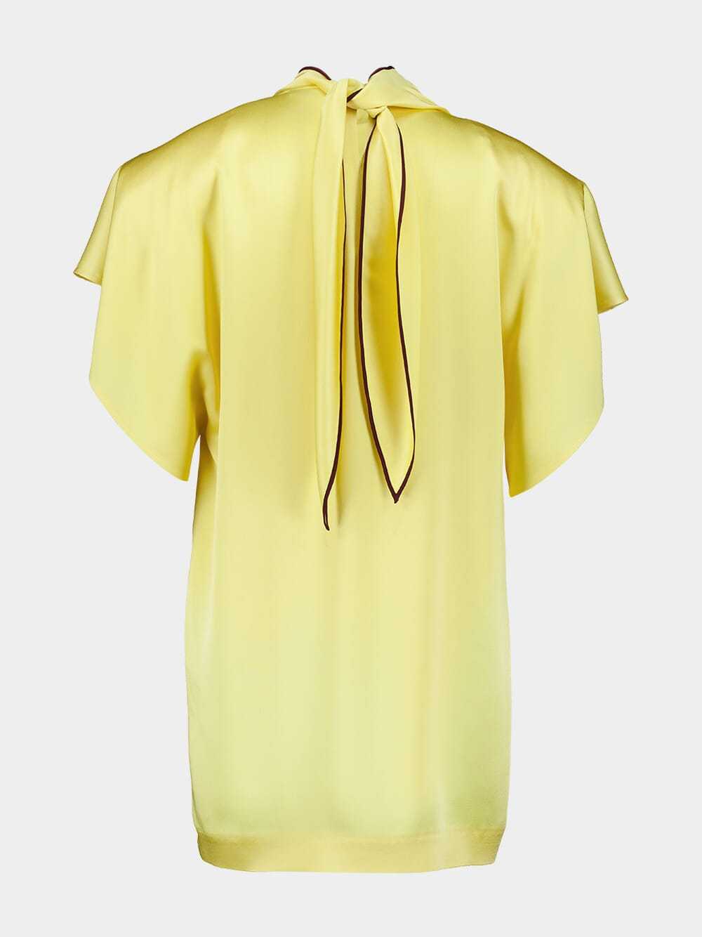 Stella Mccartney Tie Detail Draped Neckline Satin Dress In Yellow