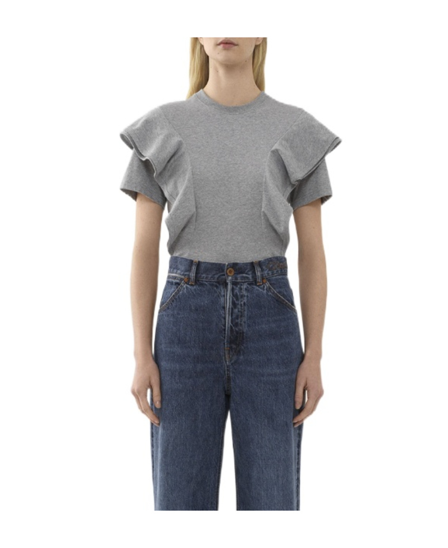 Chloé Ruffled Cotton T-shirt In Gray