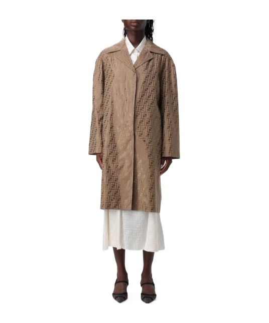 Fendi Ff Printed Long Sleeved Coat In Brown