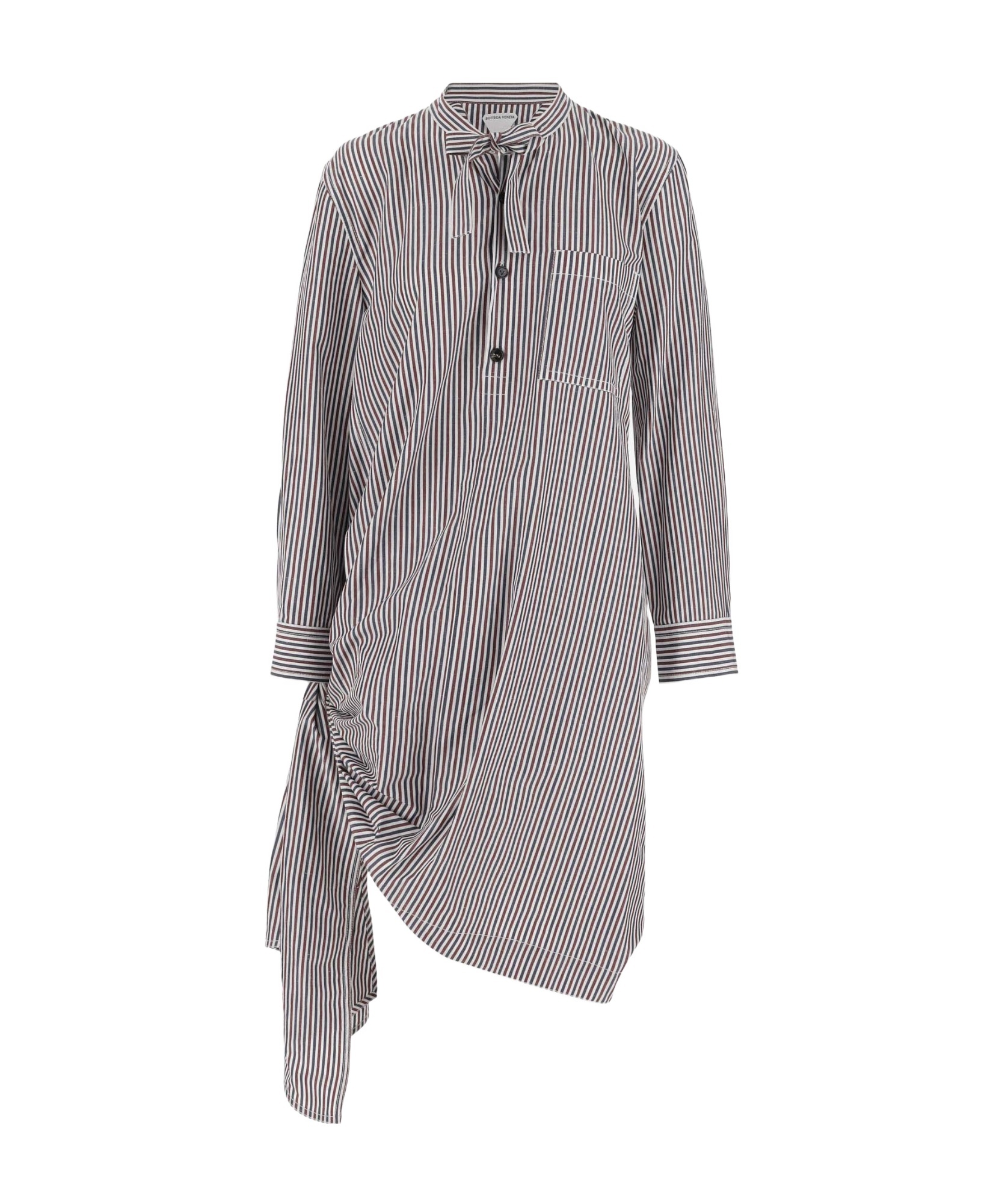Bottega Veneta Striped Chemisier Dress With Knot Detail In Gray