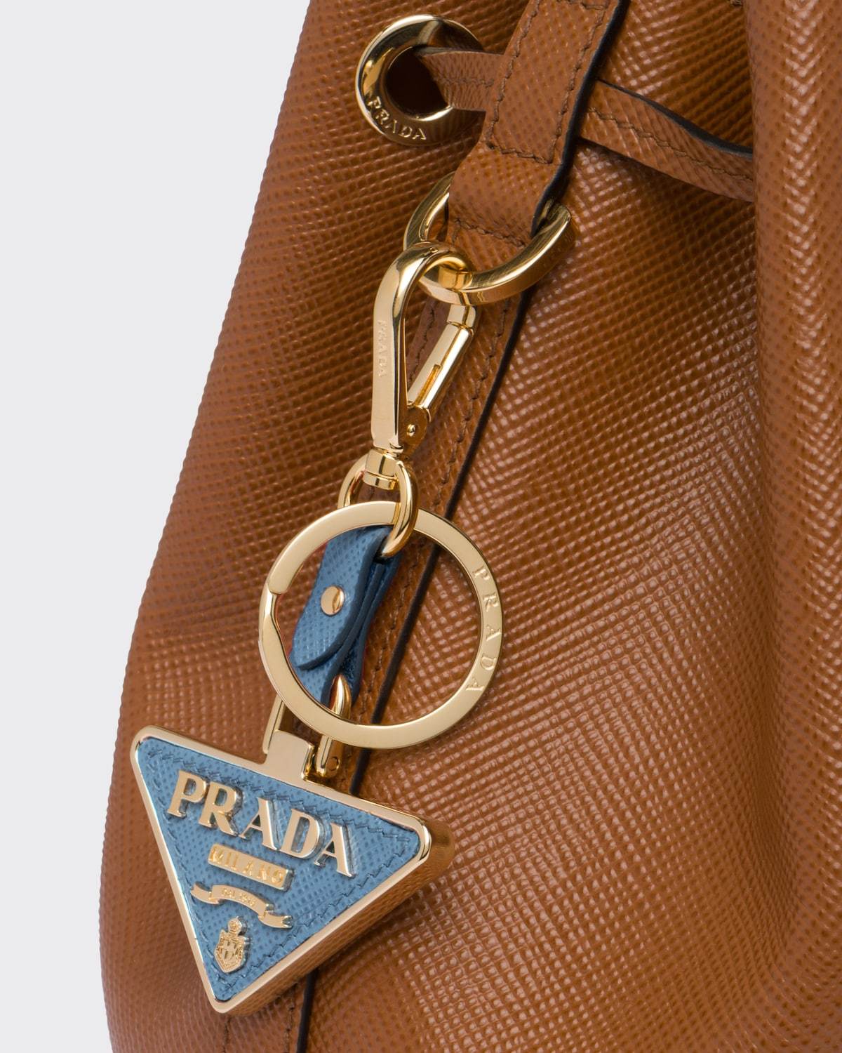 Prada Triangle-logo Keyring In Astral Blue