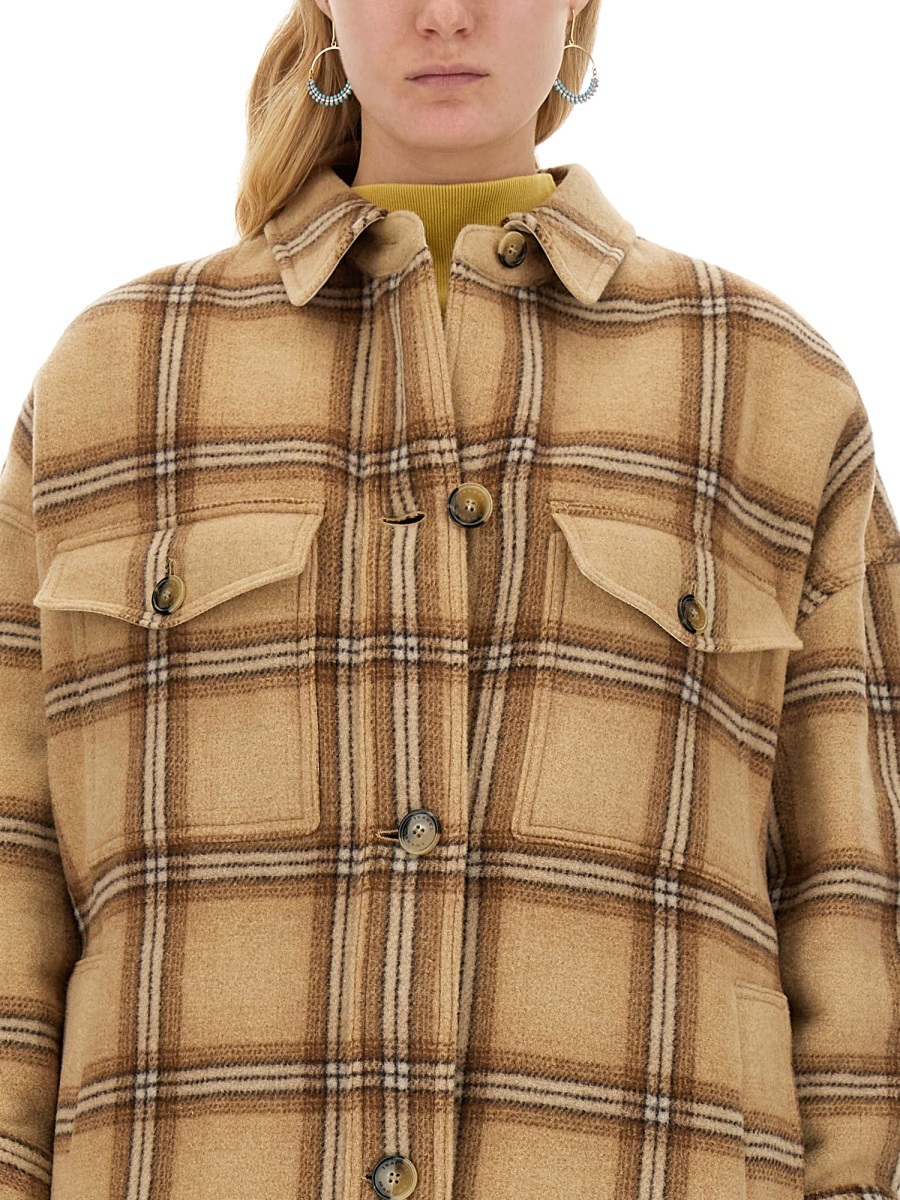 Isabel Marant Light Brown Fontizia Checked Wool Coat In Nude