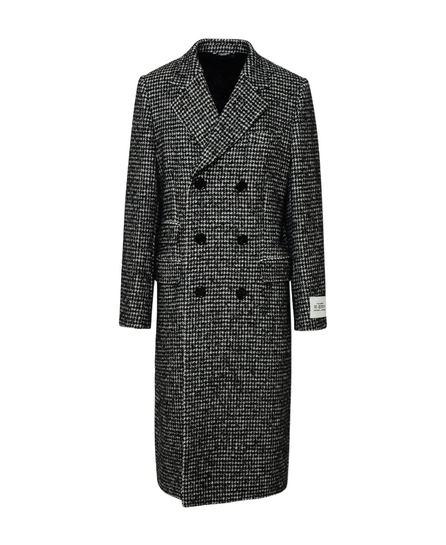 Dolce & Gabbana Double-breasted Wool Houndstooth Coat In Black