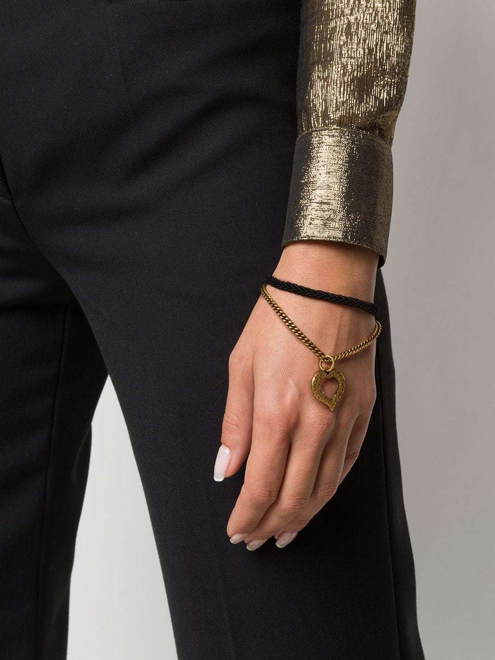 Saint Laurent Heart Charm Bracelet In Black
