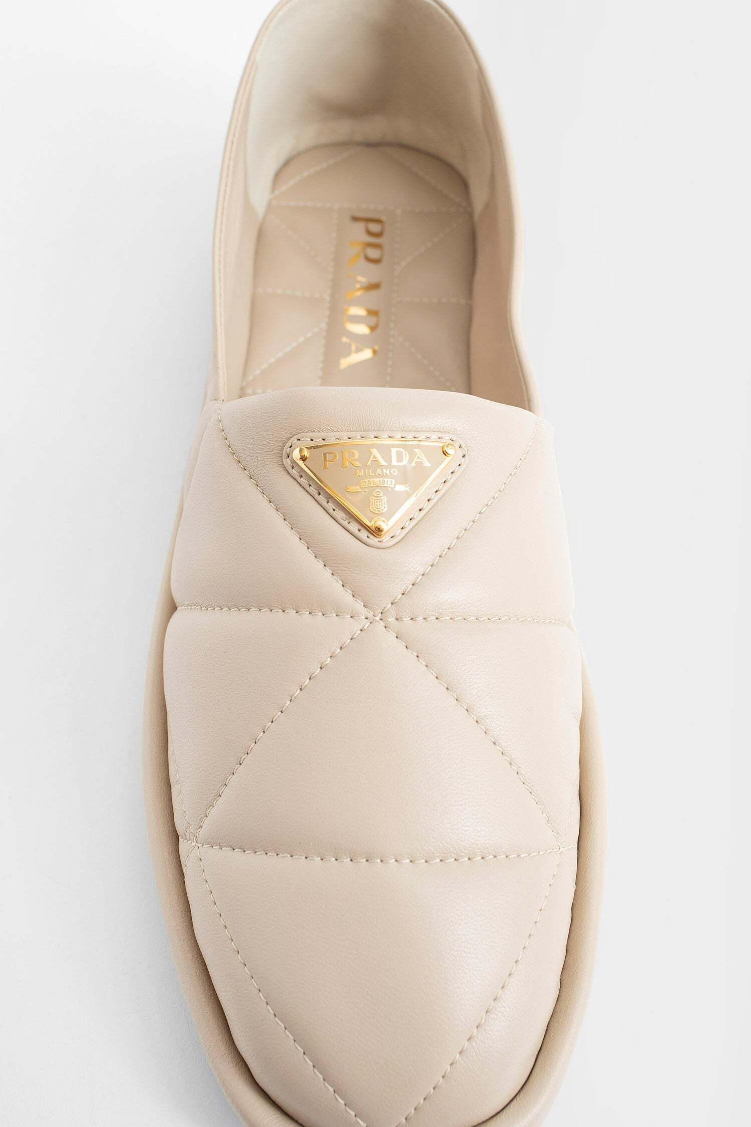 Prada Logo Detail Flat Shoes In Nude