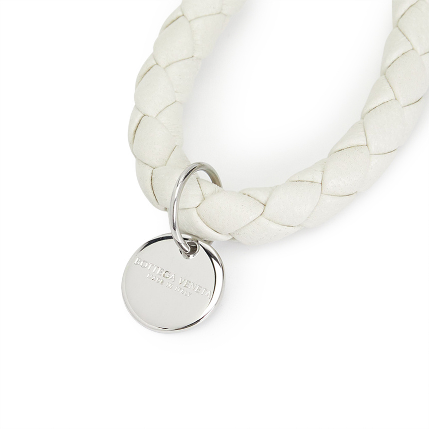 Bottega Veneta Woven Design Key Chain In White