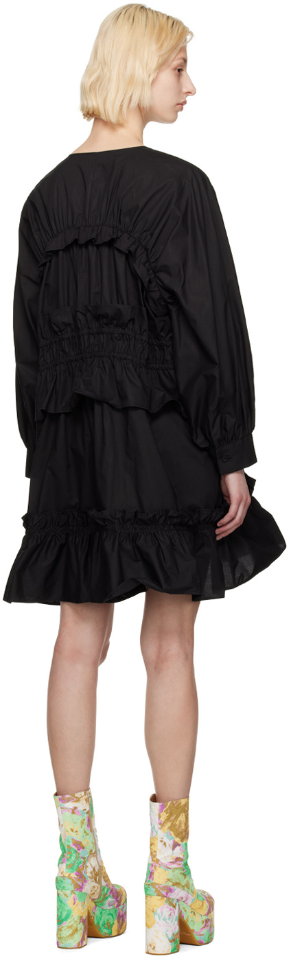 Msgm Black Ruffled Minidress In Black