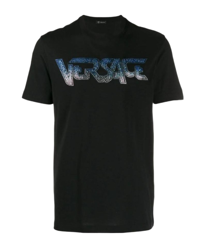 Versace Logo Round Neck T-shirt In Black