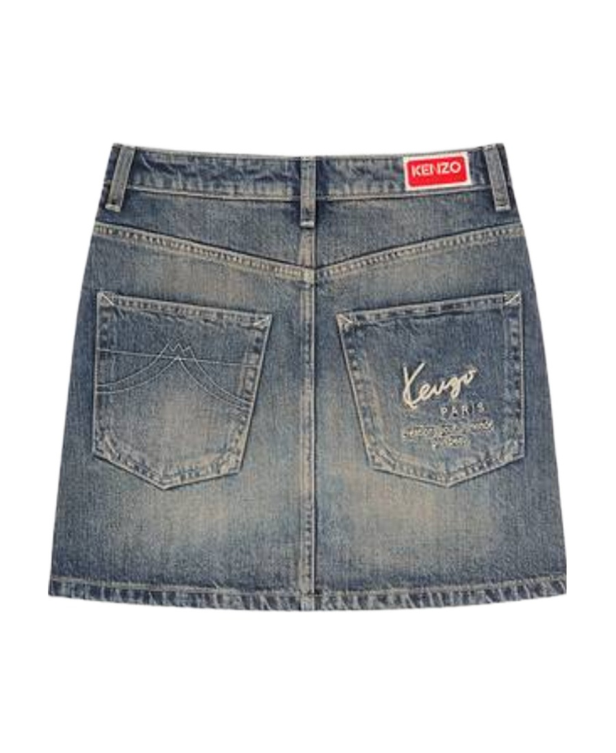 Kenzo Japanese Denim Mini Skirt In Blue