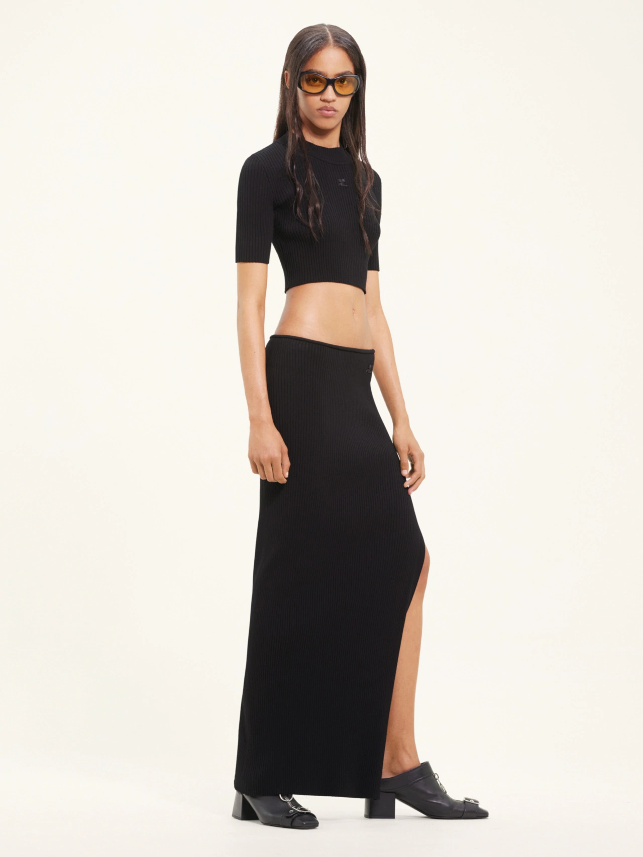 Courrèges Courreges Pre Long Ribbed Fitted Skirt In Black