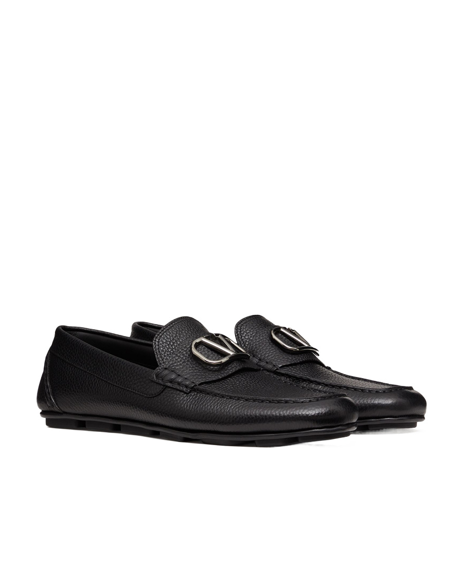 Valentino Vlogo Leather Loafers In Black