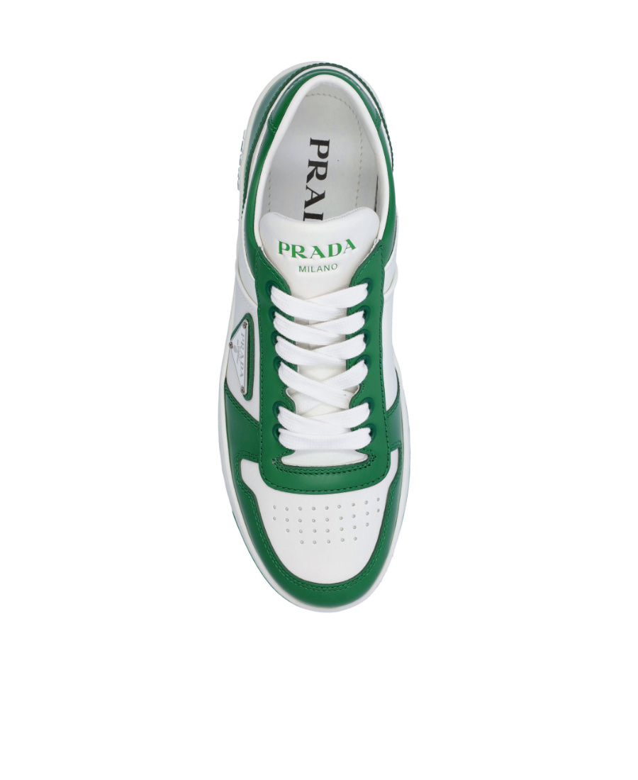 Shop Prada Downtown Leather Sneakers In White