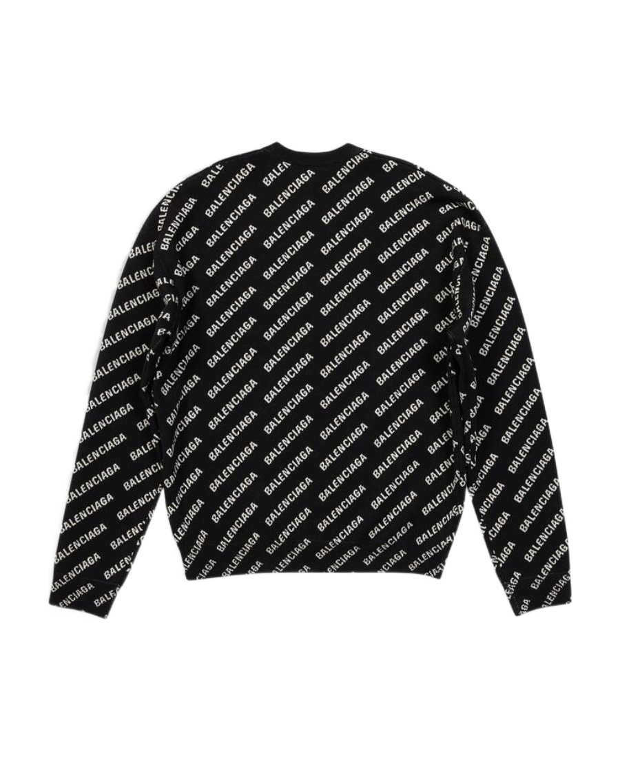 Balenciaga All-over Intarsia-knit Logo Jumper In Black
