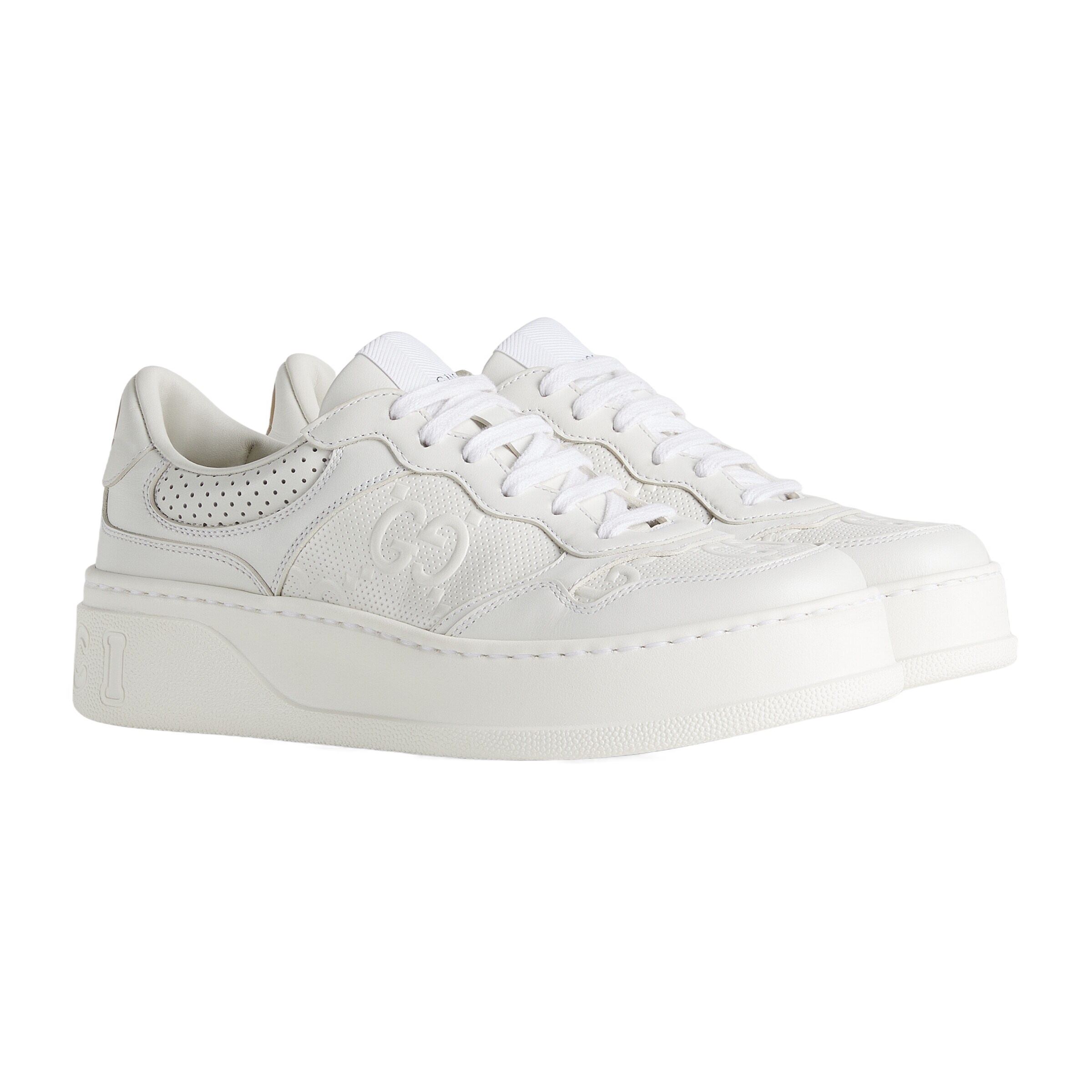 Gucci Gg Fabric And Leather Sneakers In White