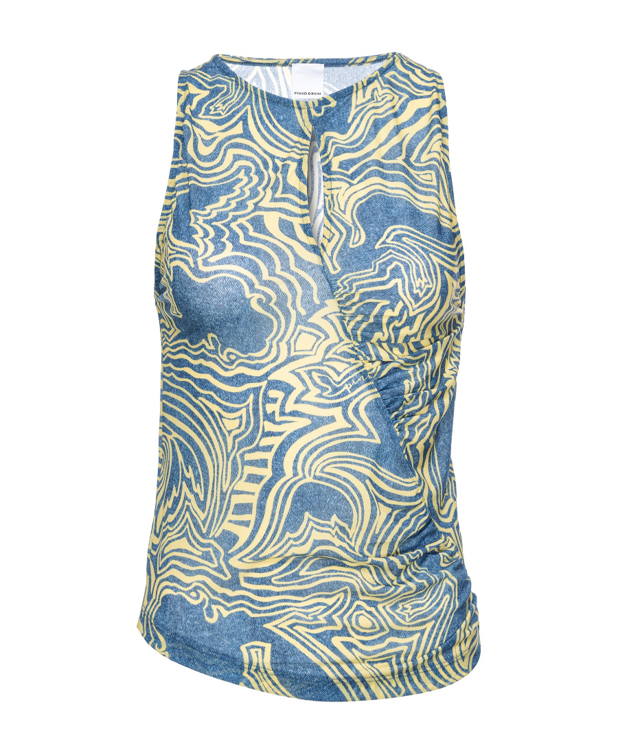 PINKO ABSTRACT-PRINT RUCHED TANK TOP