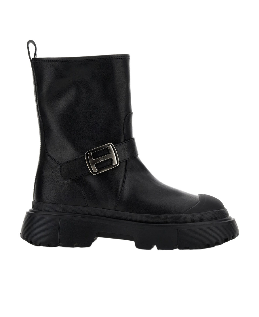 Hogan H619 Leather Biker Boots In Black