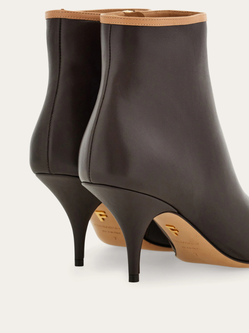 Ferragamo Pointed Ankle Boot With Mini Bow Detail In Brown