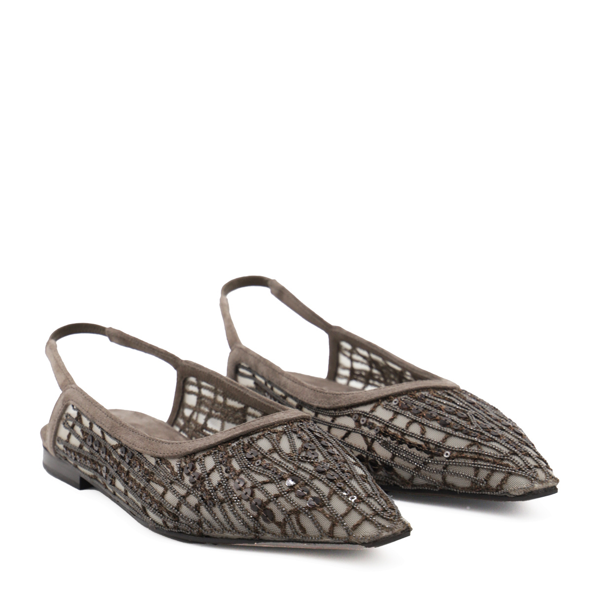 Brunello Cucinelli Women Sandal With Sparkling Abstract Embroidery In Suede In Multicolor