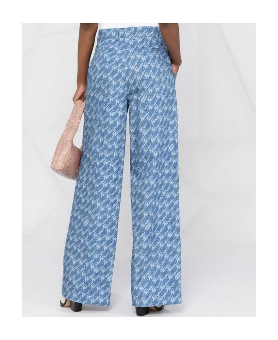Fendi Logo-print Wide-leg Trousers In Blue