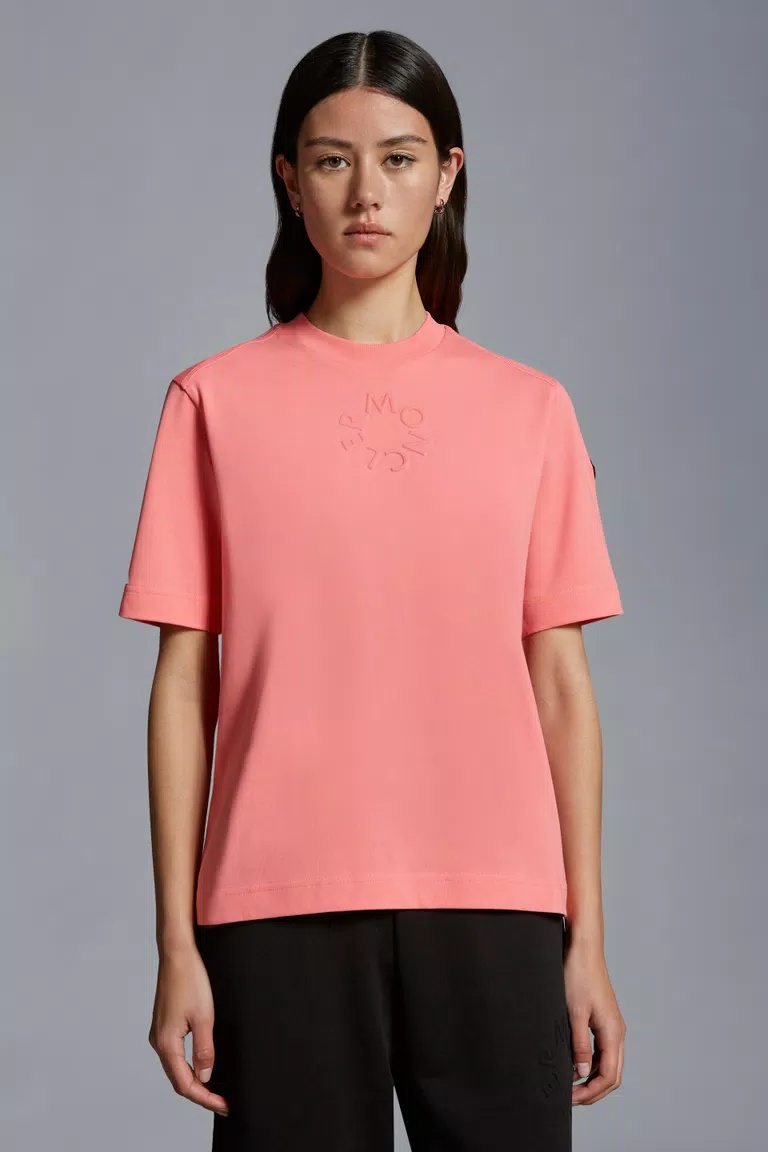Moncler Logo-embossed Cotton T-shirt In Pink